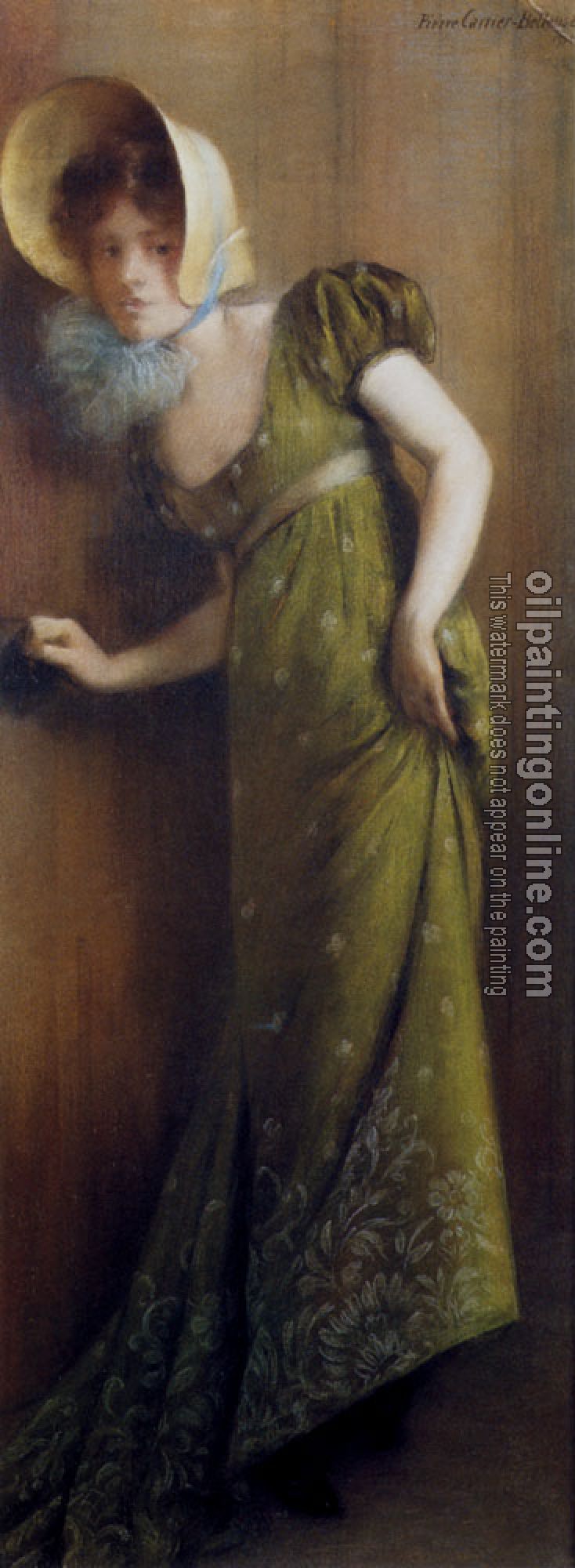Pierre Carrier-Belleuse - Elegant Woman In A Green Dress